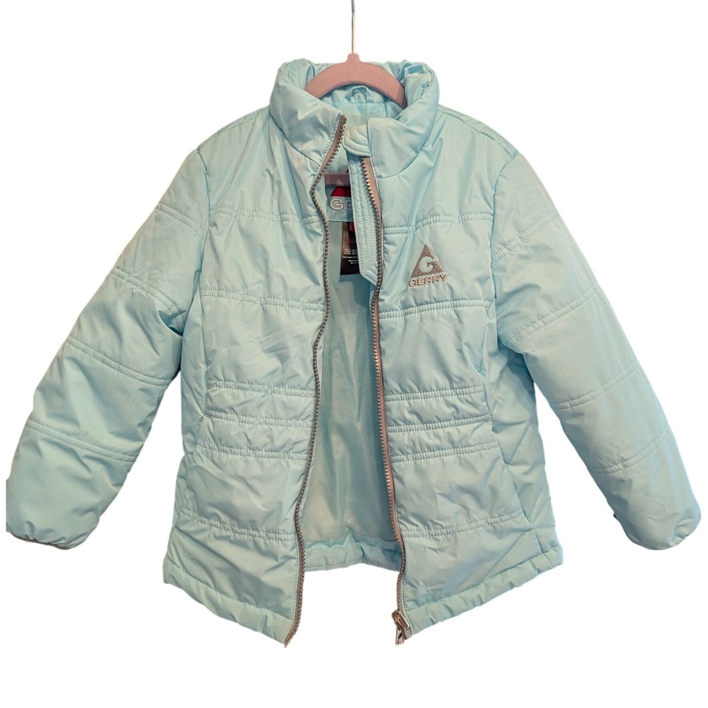 Gerry Girls Puffer Jacket Light Blue Winter Coat Size XS 5/6 Full Zip
